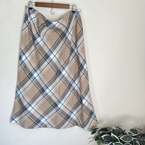 Vintage Liz Baker Midi Maxi Skirt Brown Burberry Check Nova Plaid Size 18 - Picture 3 of 6